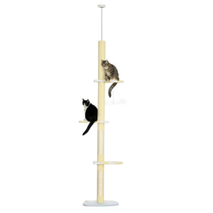 English Elm Pawhut Floor to Ceiling Adjustable Cat Tower with Sisal Posts and Plush Perches W2225P166364