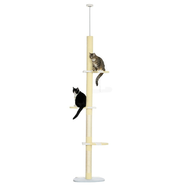 English Elm Pawhut Floor to Ceiling Adjustable Cat Tower with Sisal Posts and Plush Perches W2225P166364