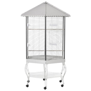 English Elm Pawhut 77 Inch Hexagonal Flight Aviary Iron Cage Rolling Stand Storage Shelf W2225P166447