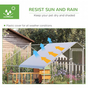 English Elm Pawhut Walk in Galvanized Steel Chicken Run with Spire Roof Cover for Backyard Flocks W2225P166337