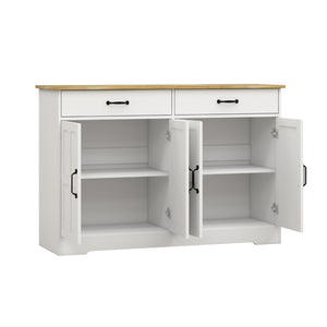 English Elm Farmhouse Buffet Sideboard with 3 Drawers and Doors White Dining Storage Cabinet W282138088