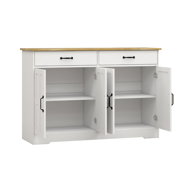 English Elm Farmhouse Buffet Sideboard with 3 Drawers and Doors White Dining Storage Cabinet W282138088