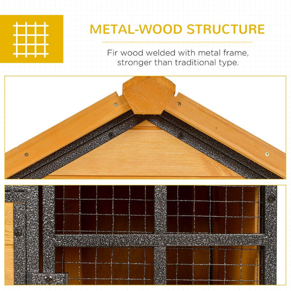 English Elm Pawhut Two Level Fir Wood Outdoor Rabbit Hutch with Weatherproof Roof and Removable Tray W2225P166396