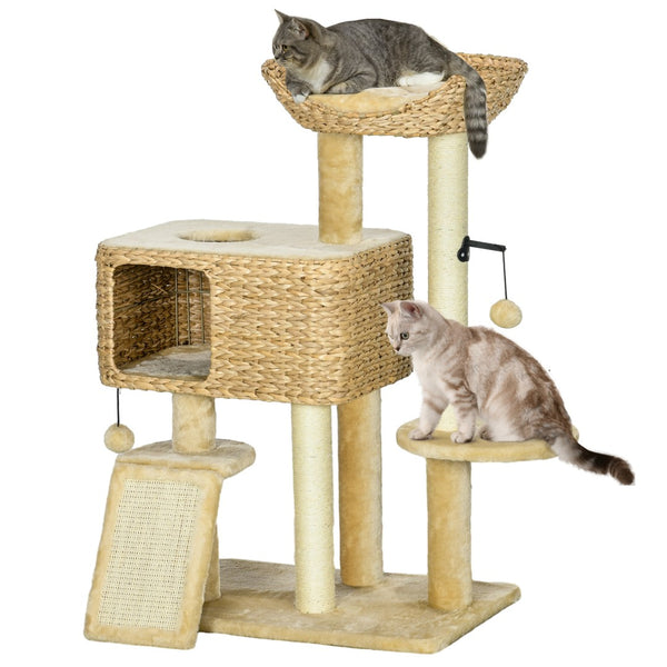 English Elm Pawhut Floor to Ceiling Cat Tower with Sisal Posts Hammock Perch and Hanging Toy W2225P166365