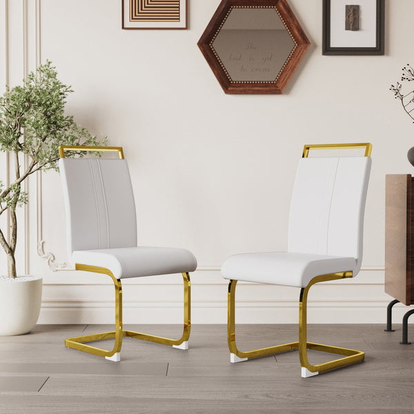 English Elm Modern Dining Chairs Set Of 4 - Elegant Pu Faux Leather High Back With Gold-Plated Metal Legs W2189133302