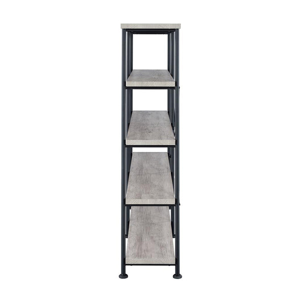 English Elm 4-Shelf Open Bookcase In Grey Driftwood & Black Metal Frame - Mid-Century Modern Storage Solution B016P164661