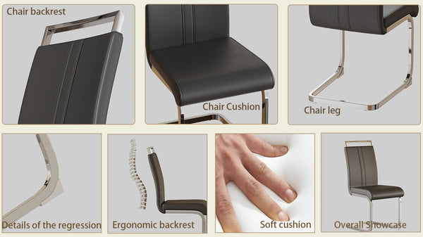 English Elm Modern High Back Pu Leather Dining Chairs Set of 4 with Chrome C Legs Cushioned Grey W2189S00828