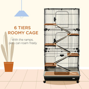 English Elm Pawhut Two Level Indoor Small Animal Hutch with Wheels Ramp and Slide Out Tray W2225P166404