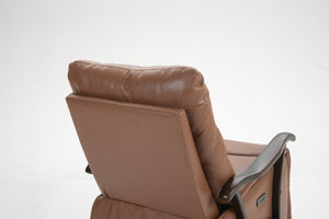 English Elm Swivel Power Recliner with Wood Armrests Faux Leather Lounge Chair for Living Room W547P147307