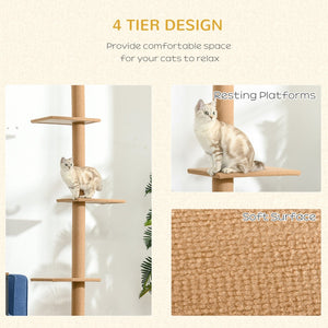 English Elm Pawhut Floor to Ceiling Cat Tower Sisal Scratching Posts Four Climbing Platforms W2225P166361