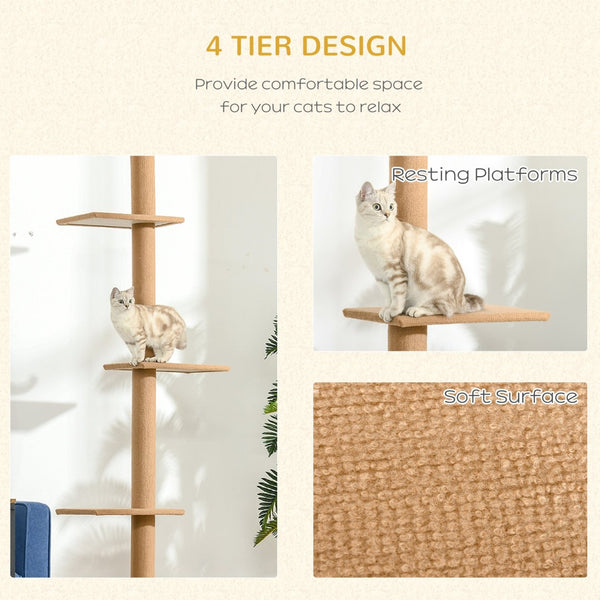 English Elm Pawhut Floor to Ceiling Cat Tower Sisal Scratching Posts Four Climbing Platforms W2225P166361