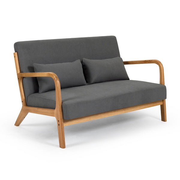 English Elm Leisure Two Seat Linen Sofa with Solid Wood Arms Mid Century Modern Living Room W1955P144547