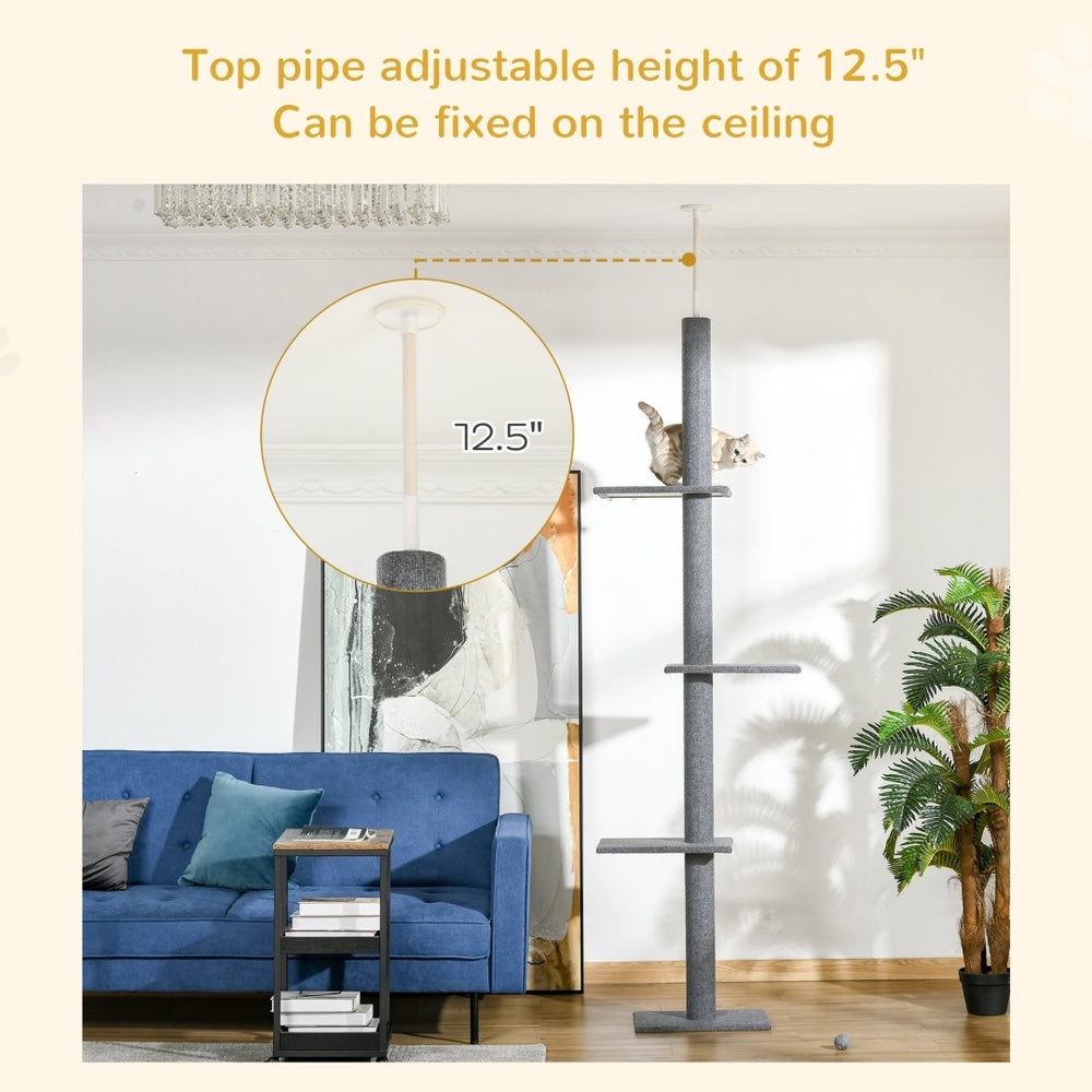 English Elm Pawhut Floor to Ceiling Cat Tower Sisal Scratching Posts Plush Climbing Activity Tree W2225P200783