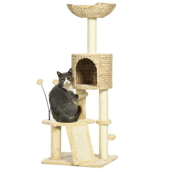 English Elm Pawhut 45 Inch Multi Level Cat Tower with Sisal Posts Condo Plush Perches and Ramp W2225P166367