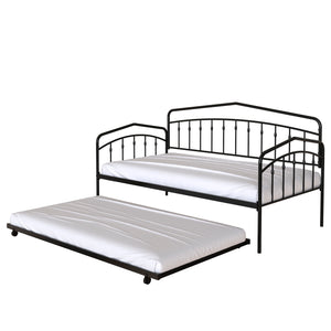 English Elm Fox twin daybed with twin trundle sturdy metal frame, anti-noise slats, easy-glide casters, no box spring needed Black B083P154245