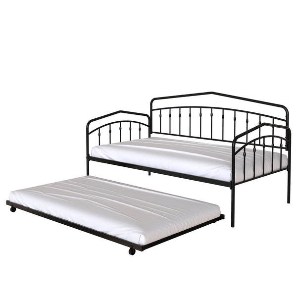 English Elm Fox twin daybed with twin trundle sturdy metal frame, anti-noise slats, easy-glide casters, no box spring needed Black B083P154245
