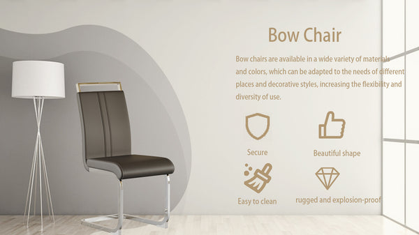 English Elm Modern Dining Chairs Set Of 4 - Stylish Grey Pu Faux Leather With C-Shaped Metal Legs For Comfort W2189133288