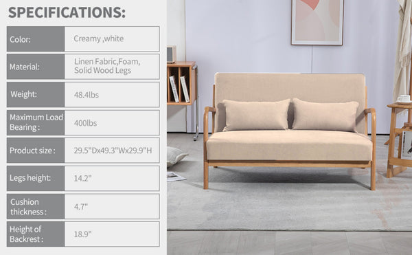 English Elm Leisure Two Seat Linen Sofa with Solid Wood Arms Mid Century Modern Living Room W1955P144546