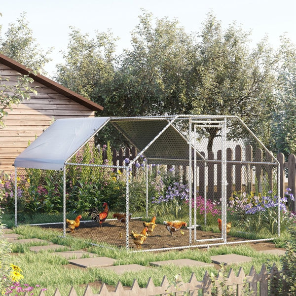 English Elm Pawhut Walk-in Galvanized Steel Chicken Run with Uv-proof Roof for Backyard Flocks W2225P166335
