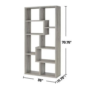 English Elm 10-Shelf Geometric Bookcase Grey Driftwood Finish — Tall Puzzle Shelving, 8 Compartments for Books, Decor B016P164185