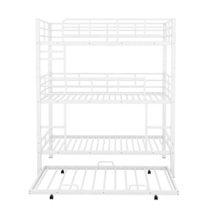 English Elm Metal Triple Twin Bunk Bed with Trundle White – Heavy-Duty Steel Frame, Space-Saving, Guardrails, 78.7"H Antique White GX000647AAK