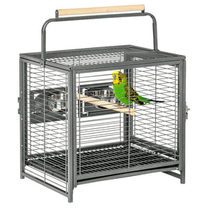 English Elm Pawhut Travel Bird Carrier Steel Wire Cage Wooden Perch for Medium Parrots W2225P166420