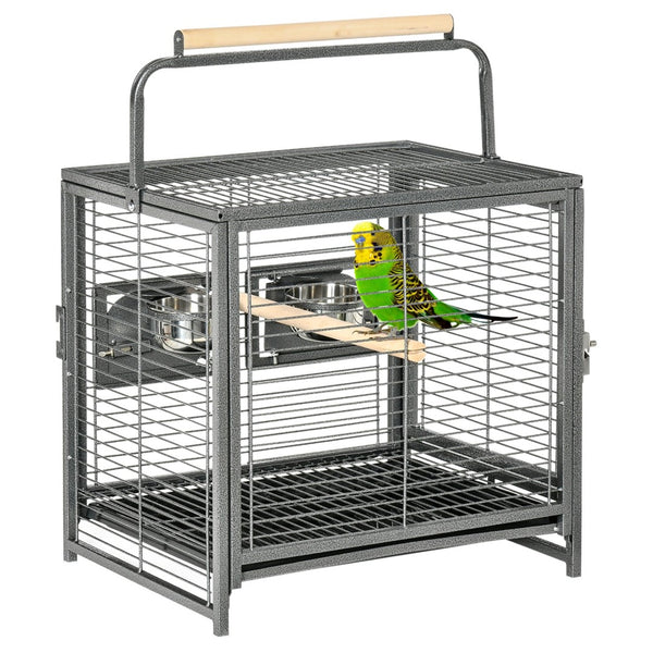 English Elm Pawhut Travel Bird Carrier Steel Wire Cage Wooden Perch for Medium Parrots W2225P166420