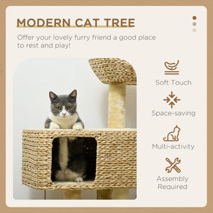 English Elm Pawhut Floor to Ceiling Cat Tower with Sisal Posts Hammock Perch and Hanging Toy W2225P166365