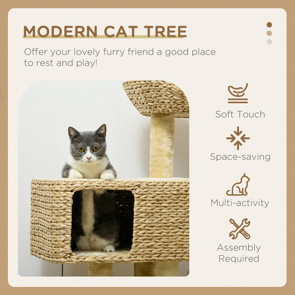 English Elm Pawhut Floor to Ceiling Cat Tower with Sisal Posts Hammock Perch and Hanging Toy W2225P166365