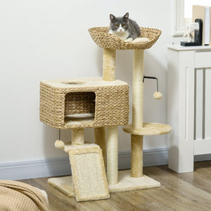 English Elm Pawhut Floor to Ceiling Cat Tower with Sisal Posts Hammock Perch and Hanging Toy W2225P166365