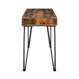 English Elm 1-Drawer Writing Desk In Antique Nutmeg and Dark Bronze