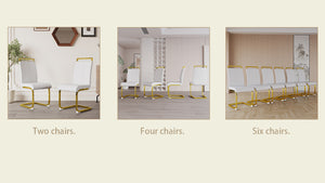 English Elm Modern Dining Chairs Set Of 2 - Pu Faux Leather High Back Side Chairs With Gold Legs For Style W2189133306