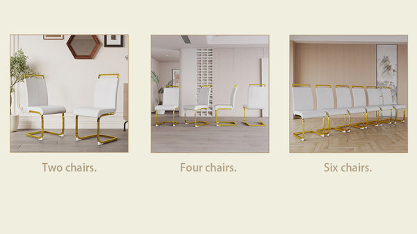 English Elm Modern Dining Chairs Set Of 2 - Pu Faux Leather High Back Side Chairs With Gold Legs For Style W2189133306