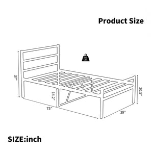 English Elm Metal Twin Platform Bed Frame With Headboard - Sturdy Steel Design, No Box Spring Needed, Easy Setup W578107706