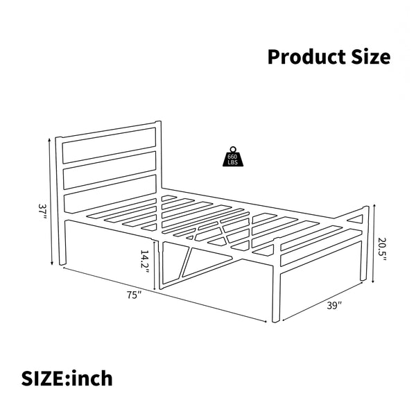 English Elm Metal Twin Platform Bed Frame With Headboard - Sturdy Steel Design, No Box Spring Needed, Easy Setup W578107706