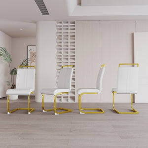 English Elm Modern Dining Chairs Set Of 4 - Elegant Pu Faux Leather High Back With Gold-Plated Metal Legs W2189133302