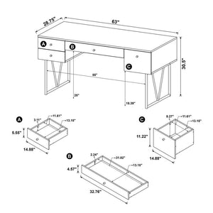 English Elm 4-Drawer Industrial Writing Desk in Grey Driftwood with Black Metal Base, 4 Drawers & Open Shelf B016P164667