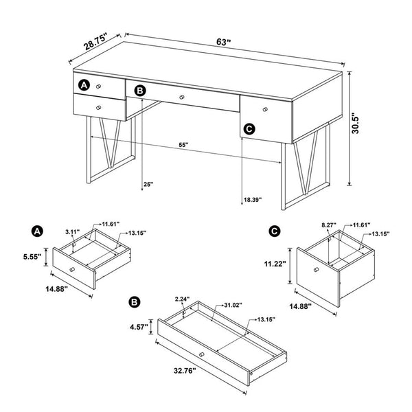 English Elm 4-Drawer Industrial Writing Desk in Grey Driftwood with Black Metal Base, 4 Drawers & Open Shelf B016P164667