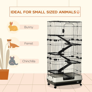 English Elm Pawhut Two Level Indoor Small Animal Hutch with Wheels Ramp and Slide Out Tray W2225P166404