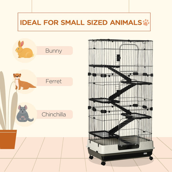 English Elm Pawhut Two Level Indoor Small Animal Hutch with Wheels Ramp and Slide Out Tray W2225P166404
