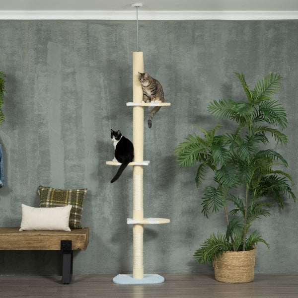 English Elm Pawhut Floor to Ceiling Adjustable Cat Tower with Sisal Posts and Plush Perches W2225P166364