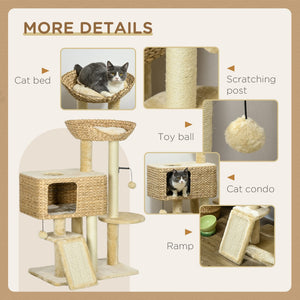 English Elm Pawhut Floor to Ceiling Cat Tower with Sisal Posts Hammock Perch and Hanging Toy W2225P166365