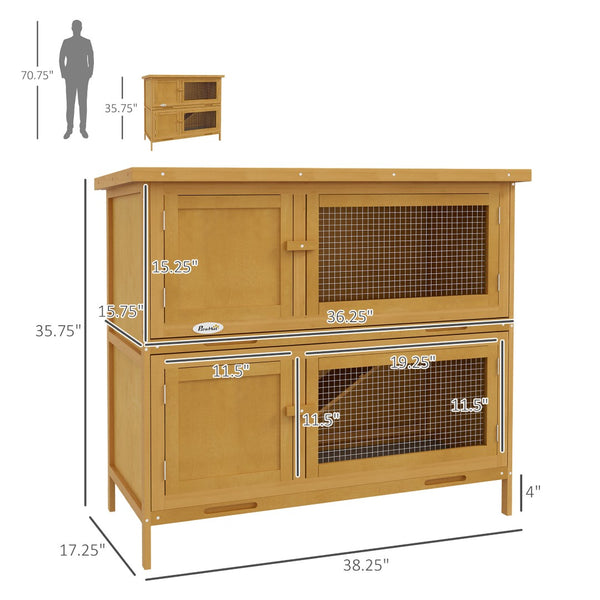 English Elm Pawhut Solid Fir Wood Rabbit Hutch Dual Compartment Weatherproof Outdoor Small Pet Home W2225P166390