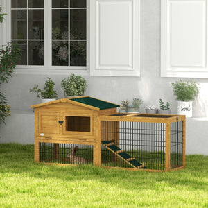 English Elm Pawhut Two Level Fir Wood Outdoor Rabbit Hutch with Weatherproof Shingled Roof and Ramp W2225P166389