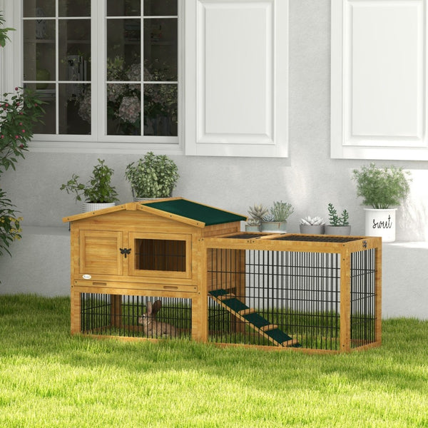 English Elm Pawhut Two Level Fir Wood Outdoor Rabbit Hutch with Weatherproof Shingled Roof and Ramp W2225P166389