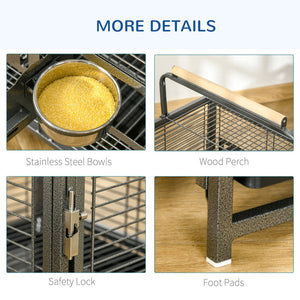English Elm Pawhut Travel Bird Carrier Steel Wire Cage Wooden Perch for Medium Parrots W2225P166420