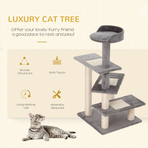 English Elm Pawhut Floor to Ceiling Adjustable Cat Tower with Sisal Posts and Plush Perches W2225P166357