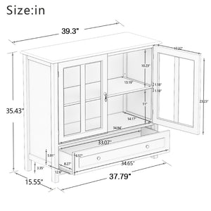 English Elm Buffet Storage Cabinet with Sculpted Glass Doors Bell Handle and Adjustable Shelf W28227723