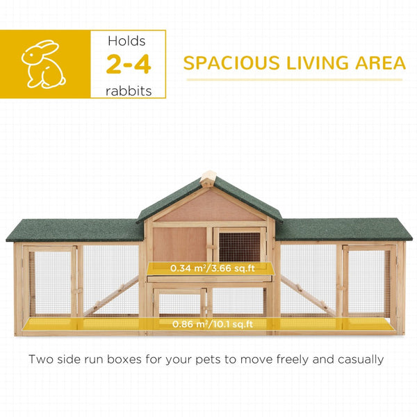 English Elm Pawhut Fir Wood Rabbit and Guinea Pig Hutch with Dual Runs Weatherproof Asphalt Roof W2225P166384