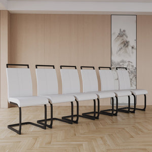 English Elm Modern High Back Dining Chairs Set Of 4 - Stylish Pu Faux Leather With C-Shaped Black Metal Legs W2189138536